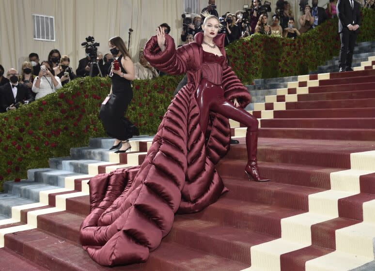 Gigi Hadid attends The Metropolitan Museum of Art's Costume Institute benefit gala celebrating the opening of the "In America: An Anthology of Fashion" exhibition on Monday, May 2, 2022, in New York. (Photo by Evan Agostini/Invision/AP)