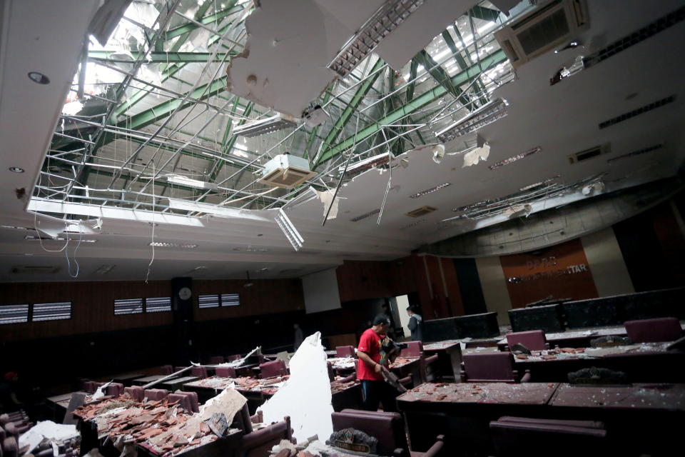 A photo shows the inside of a building following a 6.0 magnitude earthquake that hit in Blitar, East Java, Indonesia.