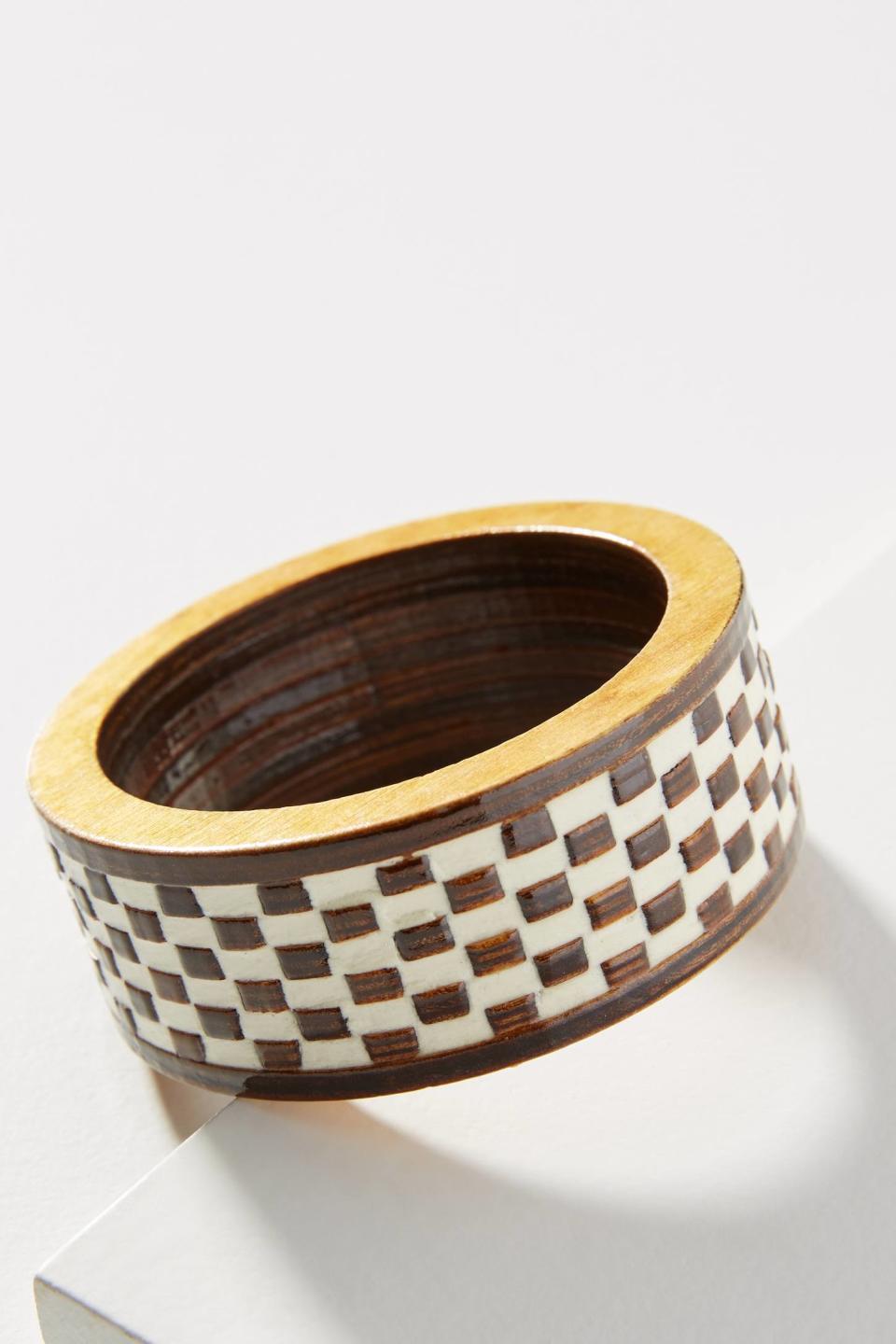 Checkered Wooden Bangle Bracelet