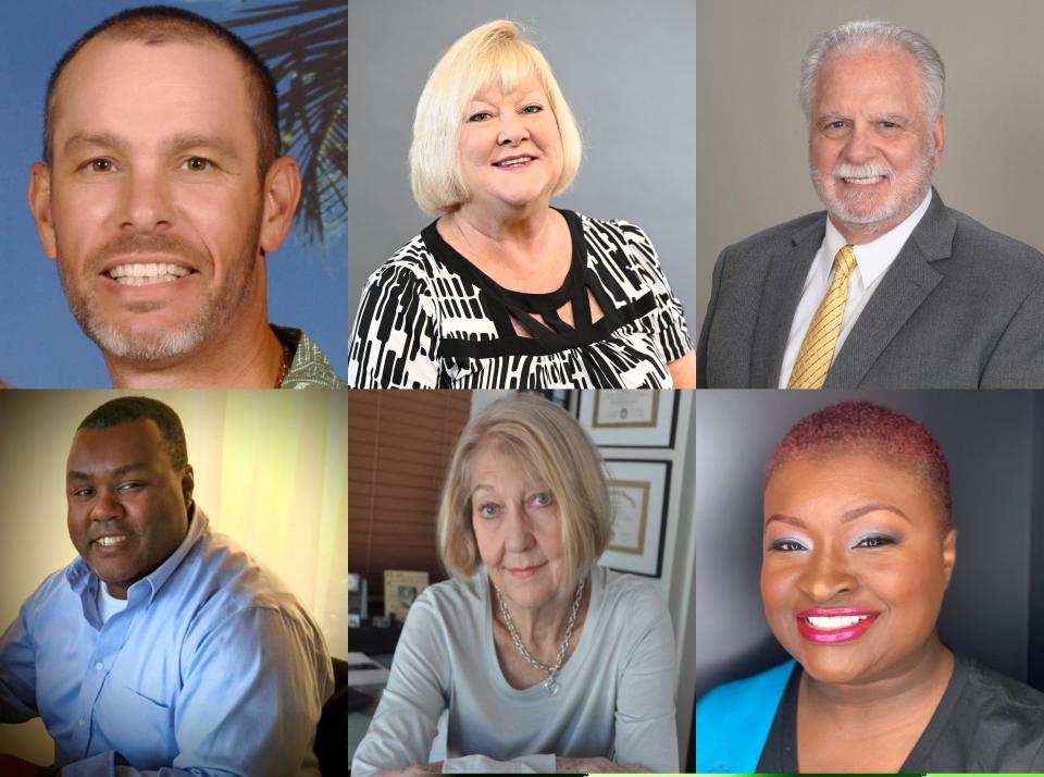 Candidates running for Lake Park's town commission, shown alphabetically. Clockwise from top left, Erin Flaherty, Kimberly Glas-Castro, John Linden, Judith Thomas, Mary Beth Taylor and Roger Michaud