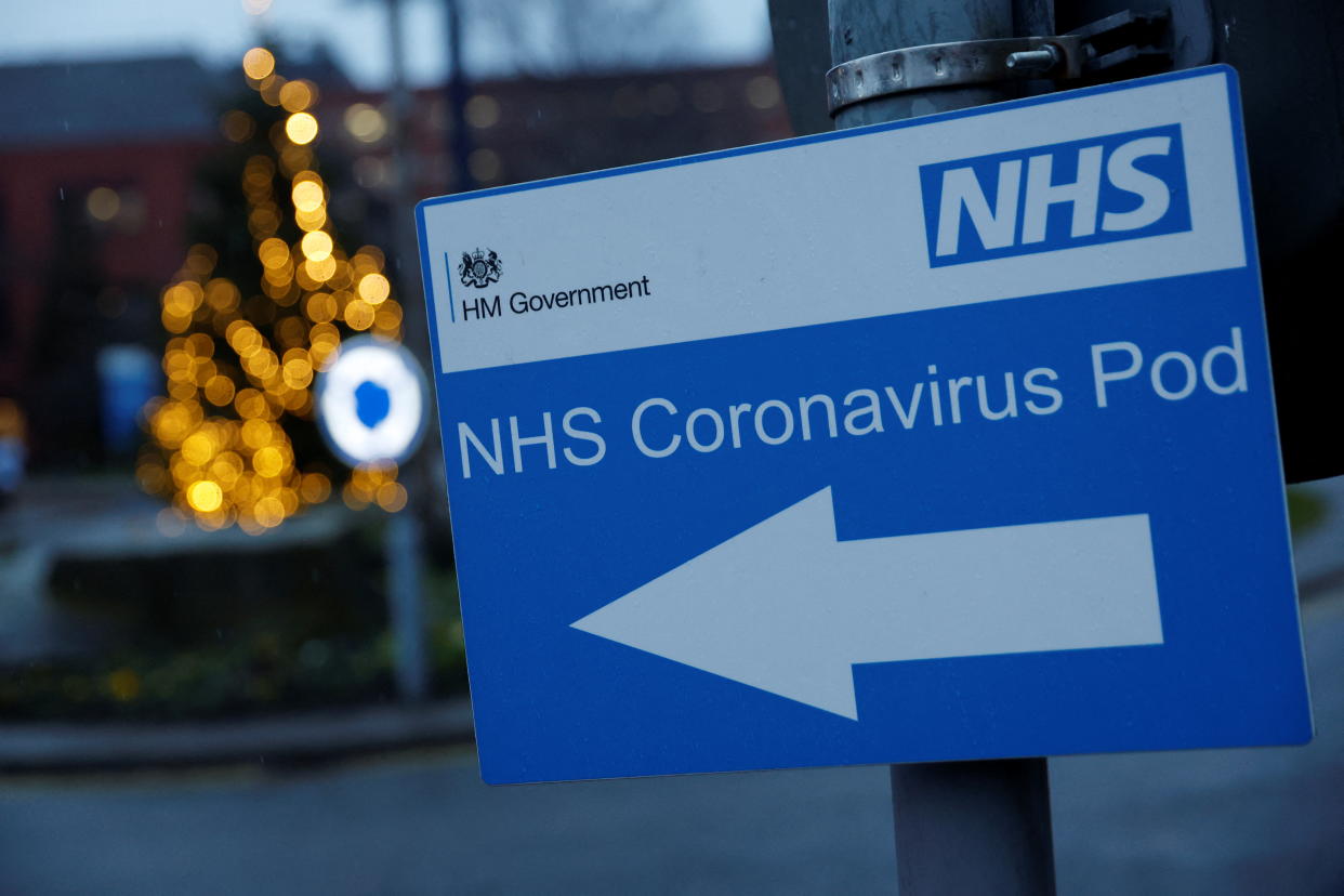 A sign is seen outside St James's University Hospital, where a temporary Coronavirus 