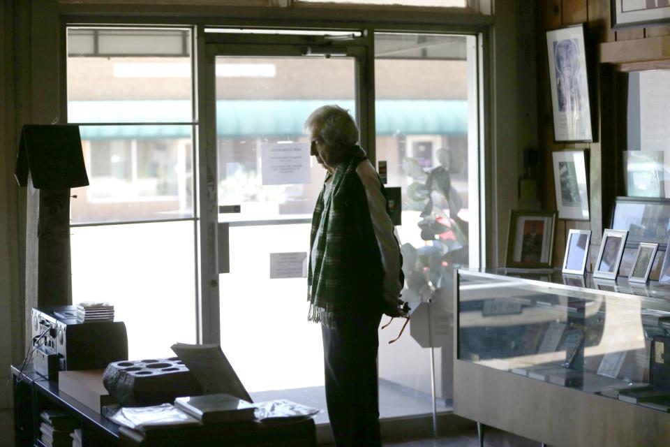 This April 30, 2014 photo shows Pulitzer Prize-winning author Larry McMurtry at his book store in Archer City, Texas. The author of almost 50 books including novels, biographies and essay collections who has had simultaneous careers as a screenwriter and bookseller, has a new novel out Wednesday, May 7, called "The Last Kind Words Saloon." (AP Photo/LM Otero)