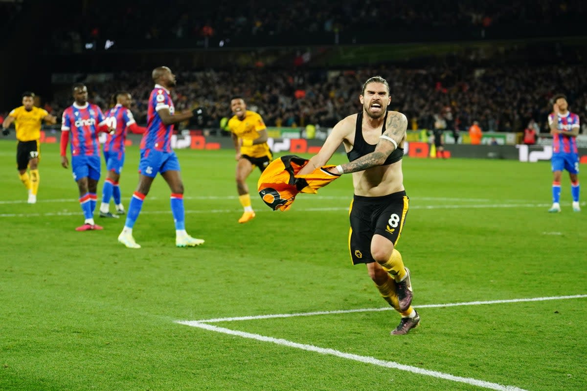 Ruben Neves celebrates his goal in Wolves’ win over Crystal Palace (David Davies/PA) (PA Wire)