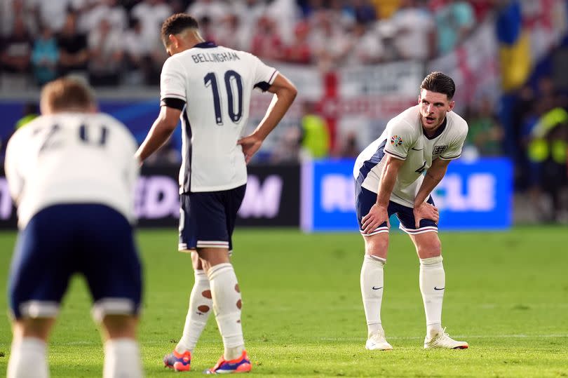 A picture of England's Declan Rice after the draw against Denmark