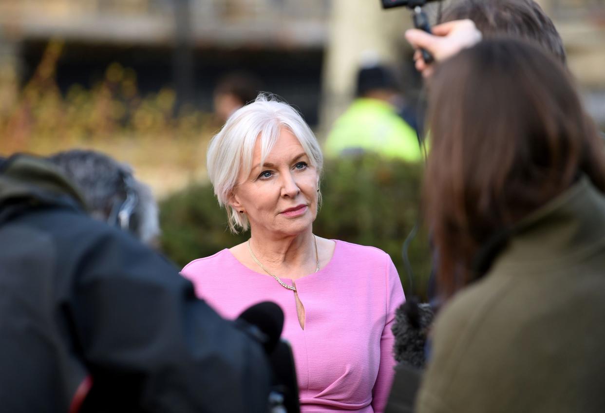 Photograph of Nadine Dorries, Conservative MP for Mid Bedfordshire, outside the UK parliament as the Brexit saga continues after Theresa May obtains an extension to Article 50.