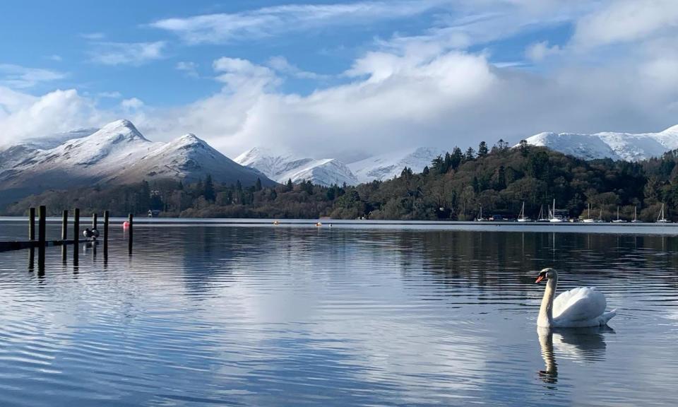 <span>Stunning views from the lakeside campsite on the edge of Derwentwater.</span><span>Photograph: Terry Hawkins</span>