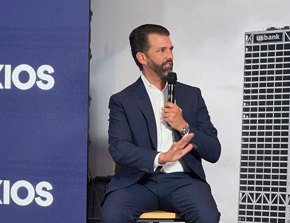 Donald Trump Jr. speaks at an Axios event at the Republican National Convention in Milwaukee Tuesday.