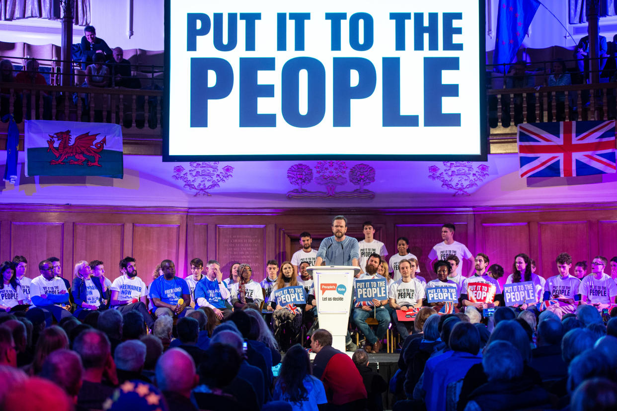 James O'Brien speaking at a People's Vote Rally in Assembly Hall, London.  Picture date: Tuesday April 9, 2019. Photo credit should read: Matt Crossick/Empics