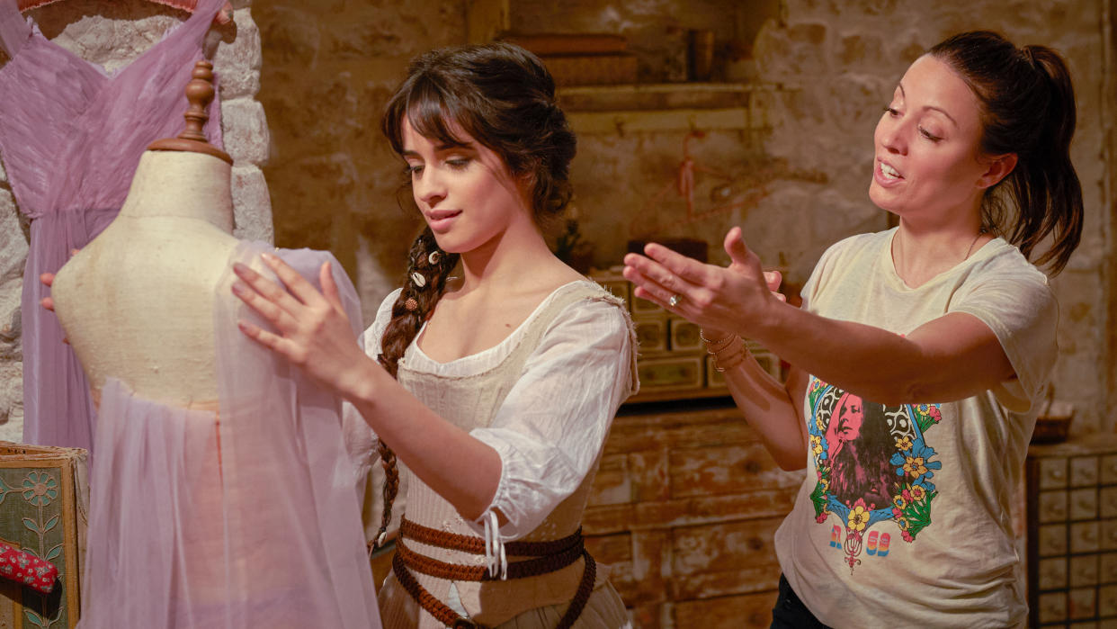 Camila Cabello and director Kay Cannon depict Cinderella as a talented dressmaker. (Kerry Brown/Amazon)