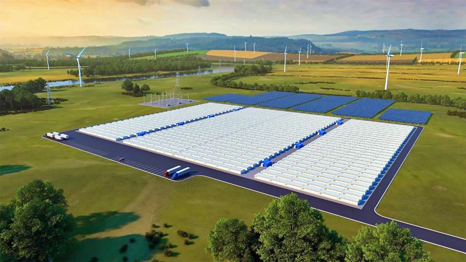 Form Energy's artist's rendering of a battery storage facility similar to one that will be built at Xcel Energy's Comanche 3 coal-fired power plant in Pueblo. This shows a 56-megawatt battery system, which is physically larger than the 10-megawatt system to be built at Comanche.