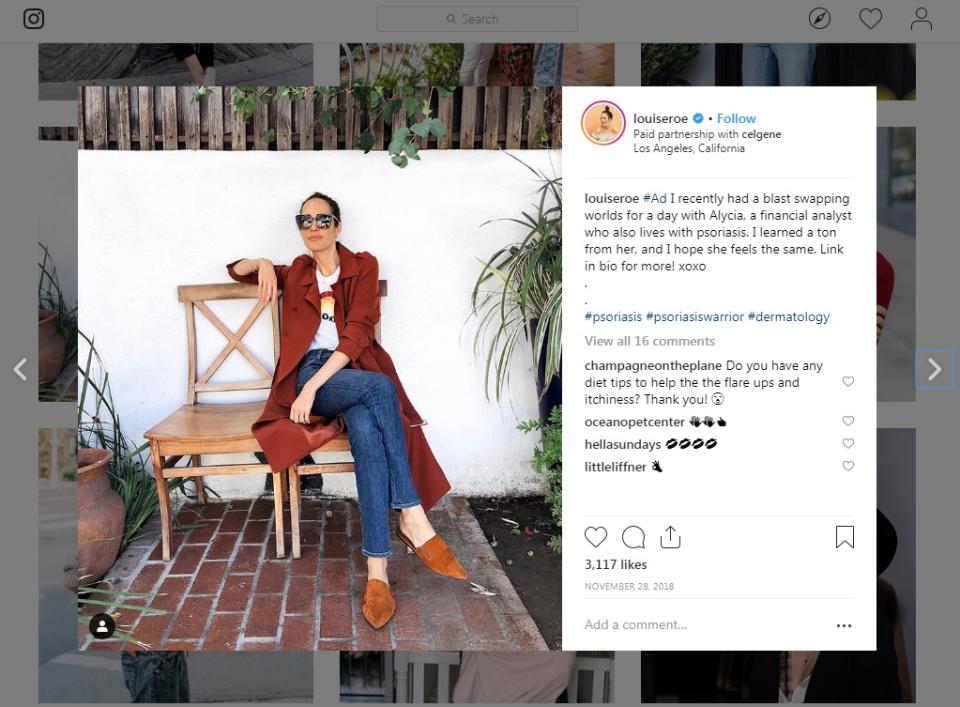 Louise Roe es una activa influencer con actividades en Instagram y otras plataformas. Entre sus promociones se incluyen las de productos farmacéuticos. (Instagram/LouiseRoe)