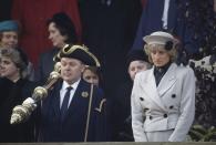 <p>Princess Diana after attending service at Winchester Cathedral in October 1987.</p>