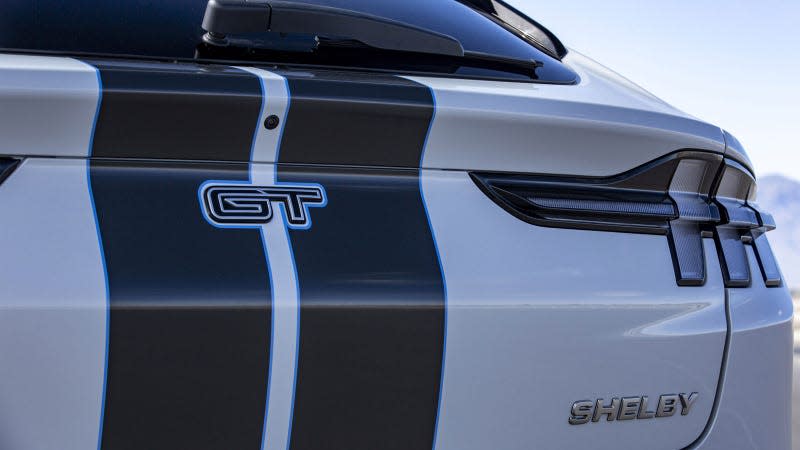 A photo of the stripes on the Shelby Mustang Mach-E GT. 