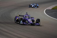 Romain Grosjean (51) drives during an IndyCar auto race at World Wide Technology Raceway on Saturday, Aug. 21, 2021, in Madison, Ill. (AP Photo/Jeff Roberson)