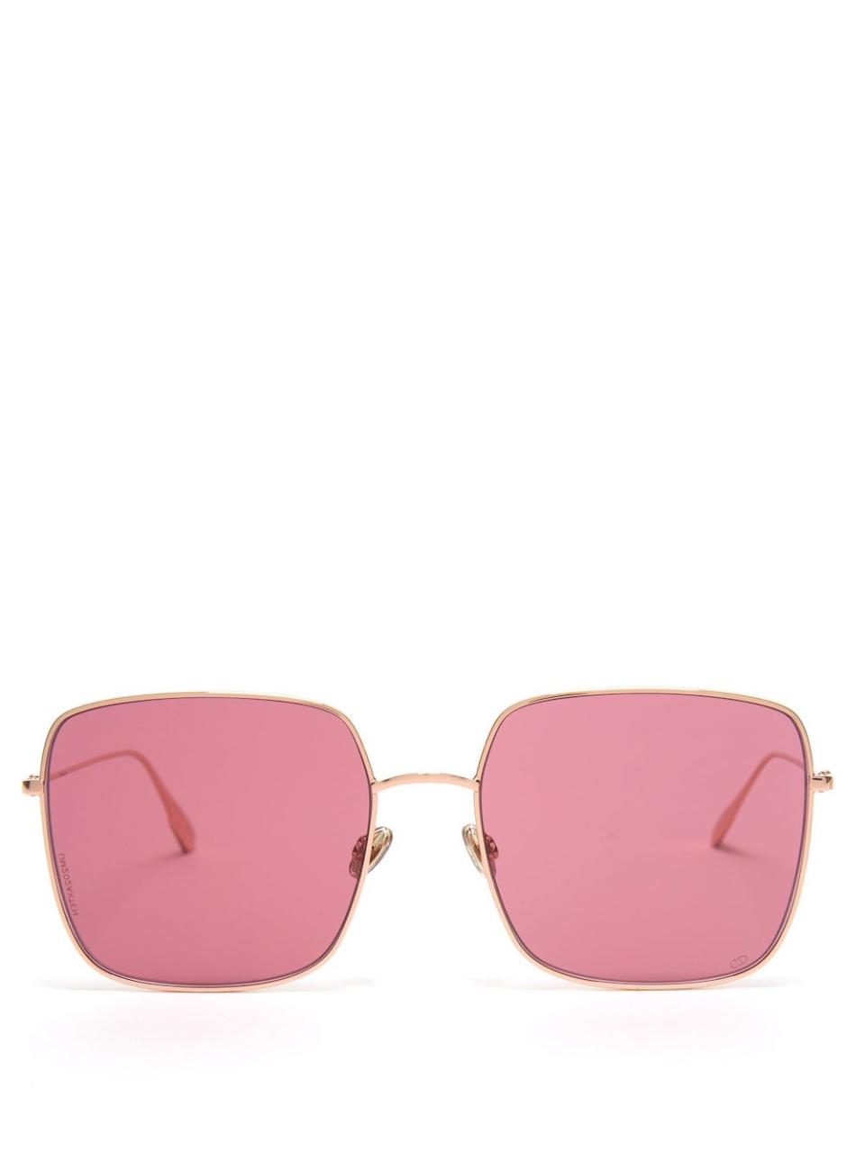 Add some zing to your look with this <a href="https://fave.co/2lz9ZBf" rel="noopener" target="_blank" data-ylk="slk:rose gold-tone metal DiorStellaire1 sunglasses;elm:context_link;itc:0;sec:content-canvas" class="link "><strong>rose gold-tone metal DiorStellaire1 sunglasses</strong></a><strong>, USD355</strong>, that encapsulates a retro 1970s mood. Crafted in Italy, they’re shaped with square frames encasing pink lenses and are subtly hallmarked with the signature CD logo on the hinges. Team them with a loose blouse and jewellery for a timeless approach.