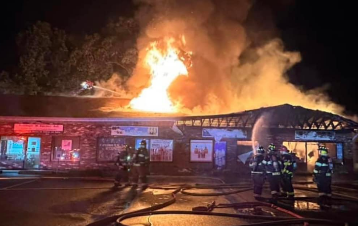 Firefighters from multiple towns were on scene of the Monday evening blaze.