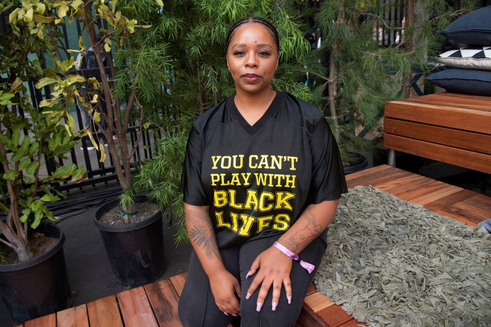 Patrisse Cullors, here in Los Angeles in 2018, stepped down from the Black Lives Matter movement in 2021.