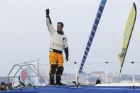 French skipper Armel Le Cleac'h reacts after he won the solo round-the-world Vendee Globe sailing race, in the waters off Les Sables d'Olonne on France's Atlantic coast January 19, 2017. REUTERS/Regis Duvignau