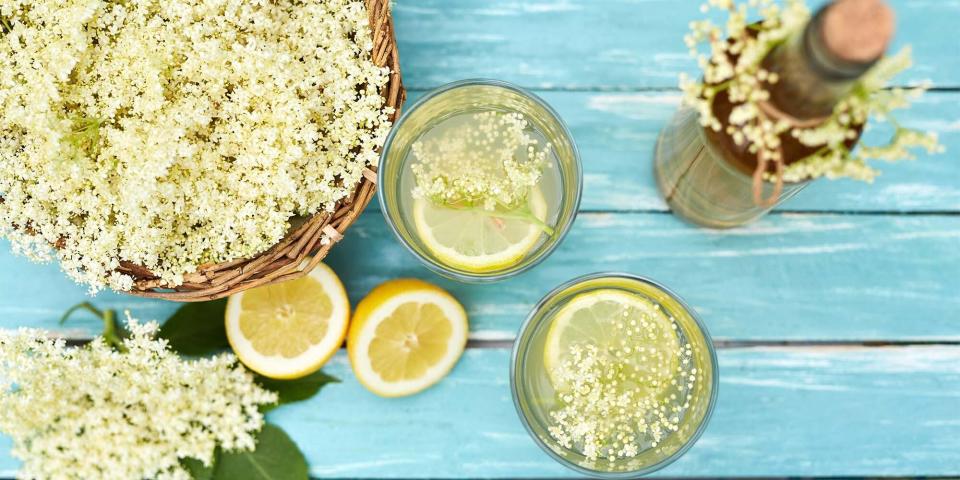 <p>If you're planning to pick elderflowers for elderflower cordial then elderflower season is fairly brief. According to the Woodland Trust, elderflower, recognisable by blooms of small, creamy white flowers in clusters, lasts from mid May to mid June. </p><p>Despite blooming at the end of spring, the light, sweet, floral taste of elderflower is a summery mainstay and the perfect flavour for cocktails and desserts.</p><p>Luckily, you don't have to go foraging as elderflower cordials and liqueurs, such as St Germain, are easily available all year round.</p><p>Elderflower cordial transforms any cocktail into a summer sensation. Just three ingredients, gin, elderflower cordial and pureed cucumber, are needed for our <a href="https://www.goodhousekeeping.com/uk/food/recipes/a535058/gin-elderflower-and-cucumber-cooler/" rel="nofollow noopener" target="_blank" data-ylk="slk:elderflower cooler;elm:context_link;itc:0;sec:content-canvas" class="link ">elderflower cooler</a>. It's incredibly refreshing and a seasonal change from a gin and tonic. </p><p>Of course, for G&T fans, our elderflower gin and tonic adds elderflower cordial to the mix. And if you really want to forage, you can <a href="https://www.goodhousekeeping.com/uk/food/recipes/a560393/how-to-make-homemade-elderflower-cordial/" rel="nofollow noopener" target="_blank" data-ylk="slk:make your own elderflower cordial;elm:context_link;itc:0;sec:content-canvas" class="link ">make your own elderflower cordial</a> when flowers are in season. It's much easier than you might imagine.</p><p>Jellies and ice creams are given a lift with the addition of elderflower. A no-churn ice cream is a great time saver and our <a href="https://www.goodhousekeeping.com/uk/food/recipes/a535401/no-churn-elderflower-ice-cream/" rel="nofollow noopener" target="_blank" data-ylk="slk:elderflower no-churn ice cream;elm:context_link;itc:0;sec:content-canvas" class="link ">elderflower no-churn ice cream</a> uses St Germain and has raspberry coulis swirled through for extra sweetness.</p><p>For a summer show-stopper, you can't beat our lemon and elderflower celebration cake. It would be perfect for a small wedding and was in fact inspired by the wedding cake the Duke and Duchess of Sussex had. It's a four-layer lemon sponge, soaked in elderflower cordial and Prosecco, and iced with an elderflower-scented buttercream.</p>