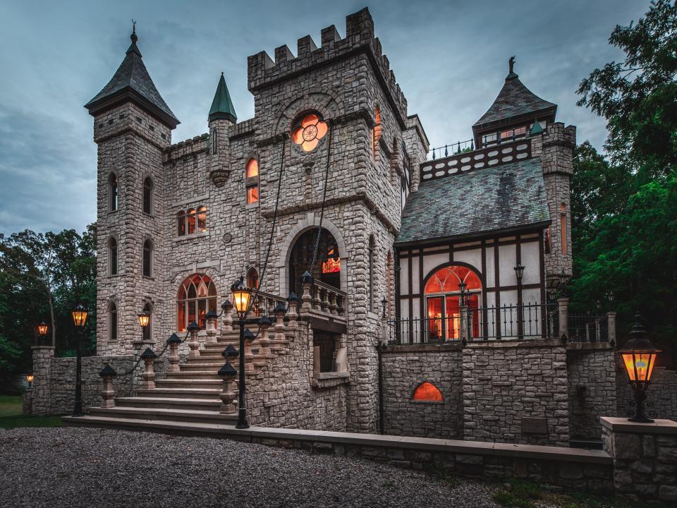 An exterior view of LeBlanc Castle in Rochester, Michigan, built in 1990.