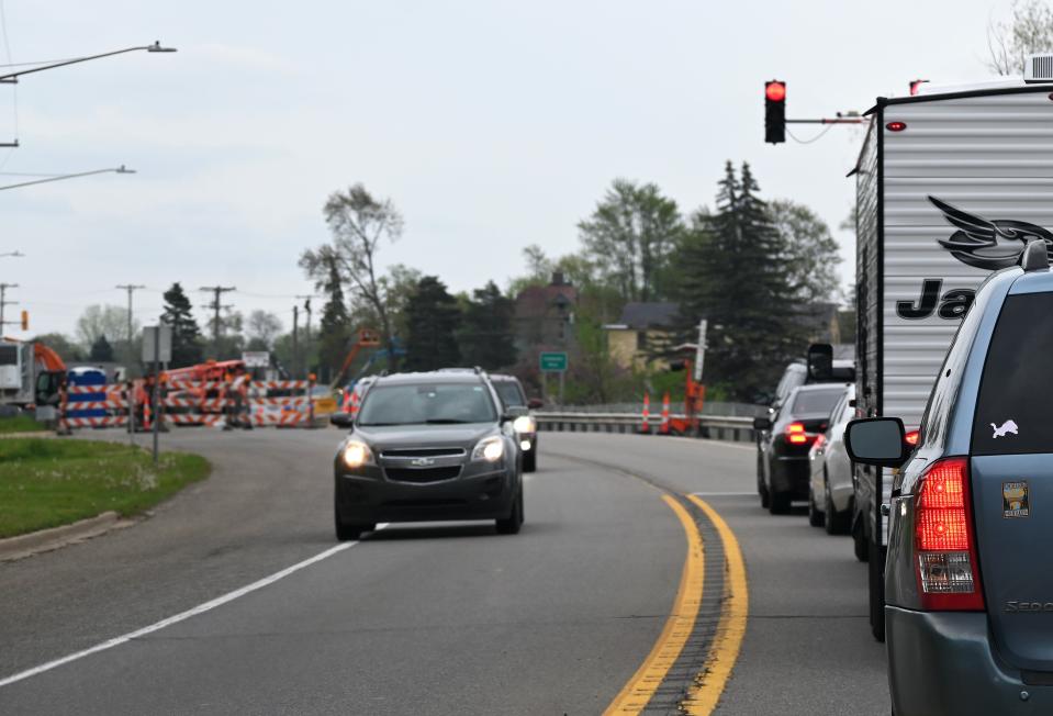 Monday MDOT put up a stop light on the Coldwater River bridge for alternating one-lane traffic.