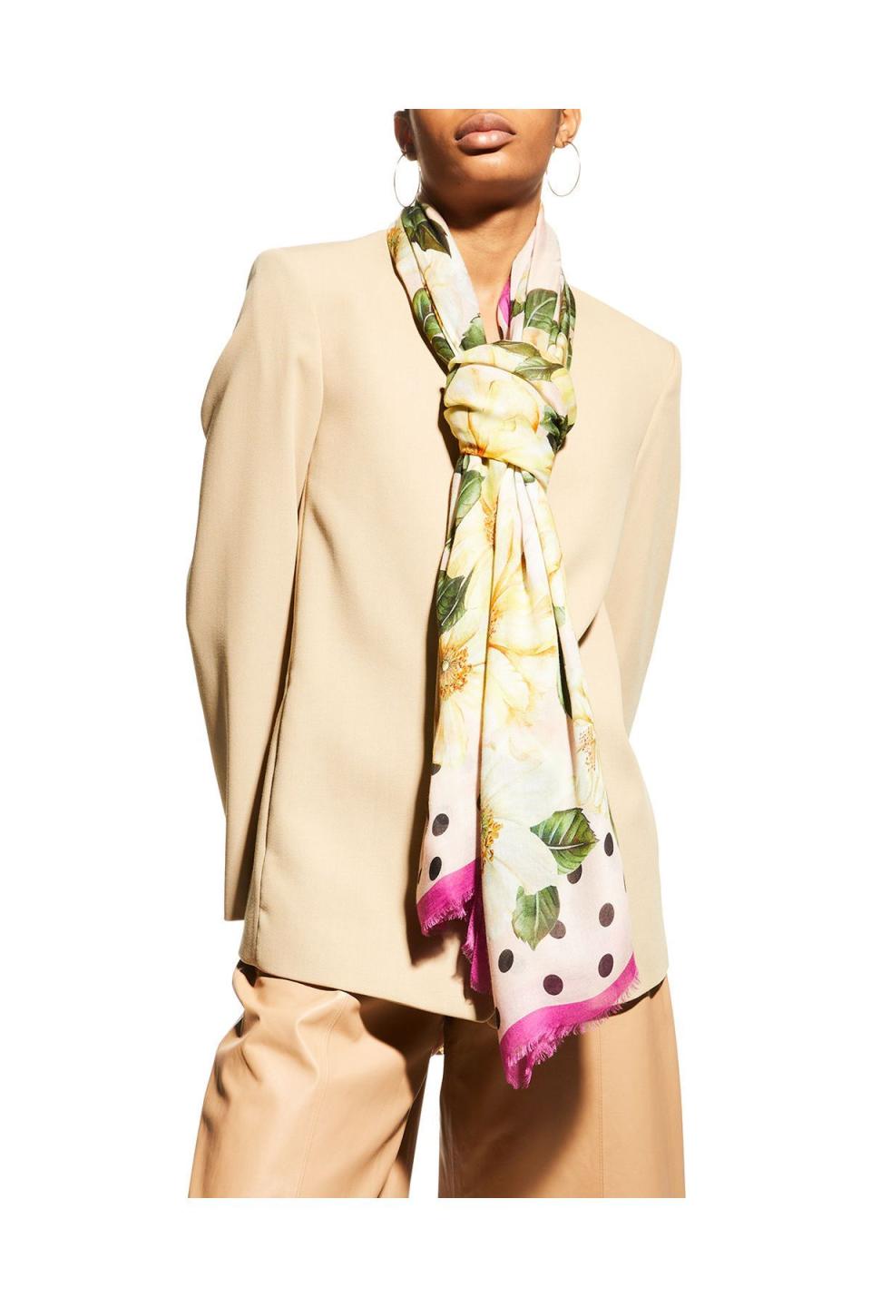 Lazzaro Floral & Polka-Dot Print Power Pastel Scarf