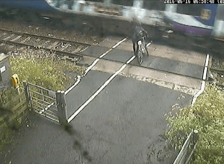 The cyclist quite literally placed his life on the line (Network Rail/PA Wire)