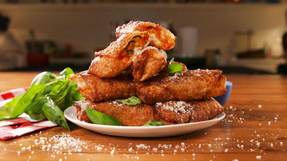 <p>Making homemade egg rolls is far from complicated, we promise. But to make things even easier on yourself, start with baked (previously frozen) chicken tenders. If you have leftover <a href="https://www.delish.com/cooking/recipe-ideas/recipes/a51451/easy-chicken-parmesan-recipe/" rel="nofollow noopener" target="_blank" data-ylk="slk:homemade chicken Parm;elm:context_link;itc:0;sec:content-canvas" class="link ">homemade chicken Parm</a>, that's even better!</p><p>Get the <strong><a href="https://www.delish.com/cooking/recipe-ideas/a22998972/chicken-parm-egg-rolls-recipe/" rel="nofollow noopener" target="_blank" data-ylk="slk:Chicken Parm Egg Rolls recipe;elm:context_link;itc:0;sec:content-canvas" class="link ">Chicken Parm Egg Rolls recipe</a></strong>. </p>