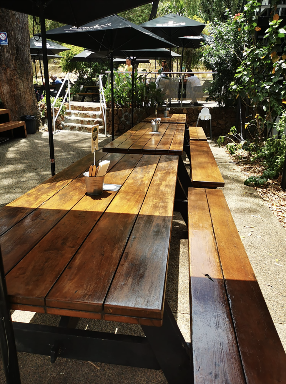 Three empty tables at The Parkerville Tavern after the pub saw multiple no shows. 