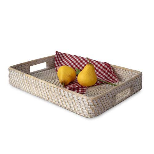 4) Wicker Rectangular Serving Trays and Platters with Handles