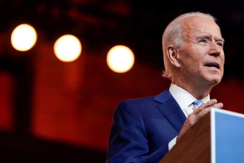 U.S. President-elect Joe Biden delivers pre-Thanksgiving speech at transition headquarters in Wilmington, Delaware