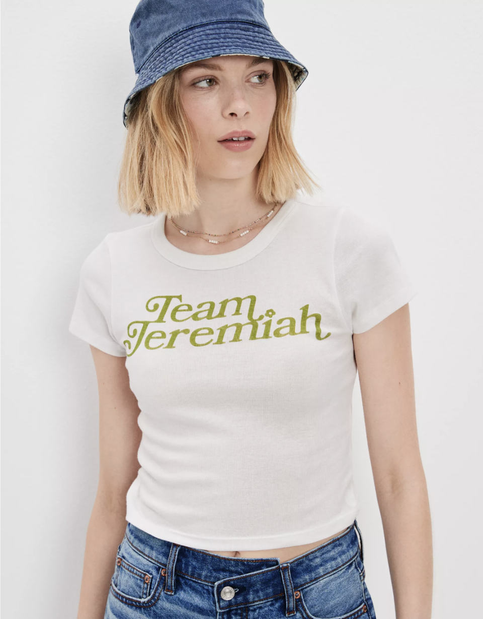 <p><a href="https://go.redirectingat.com?id=74968X1596630&url=https%3A%2F%2Fwww.ae.com%2Fus%2Fen%2Fp%2Fwomen%2Ft-shirts%2Fcropped-t-shirts%2Fae-x-the-summer-i-turned-pretty-baby-tee%2F1095_9071_100%3Fmenu%3Dcat8050004&sref=https%3A%2F%2F" rel="nofollow noopener" target="_blank" data-ylk="slk:Shop Now;elm:context_link;itc:0;sec:content-canvas" class="link ">Shop Now</a></p><p>Team Jeremiah Baby Tee</p><p>$29.95</p><p>ae.com</p><span class="copyright">American Eagle</span>