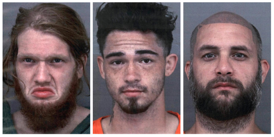 This combo of undated photos provided by the Cherokee County, Texas, Sheriff's Office shows, from left, Dylan Welch, Jesse Pawlowski and Billy Phillips. The three men, charged in the fatal shootings of four people in East Texas this week, met up with one of the victims under the pretense of buying a gun from him, but planned to steal it, according to a court document. All three have been charged with capital murder in killings near New Summerfield, Texas. (Cherokee County Sheriff's Office via AP)