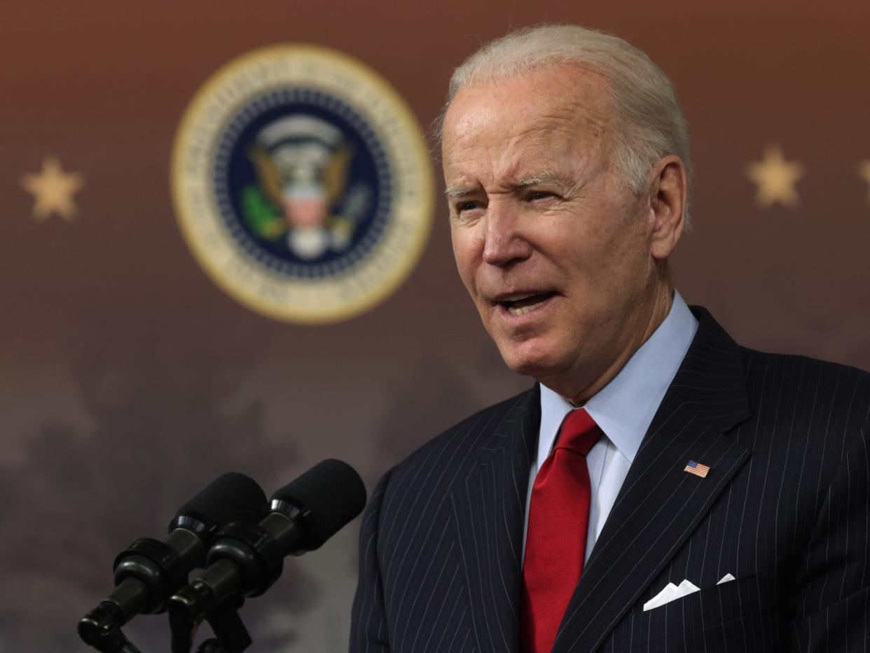 President Joe Biden speaks during an event at the Eisenhower Executive Office Building on November 23, 2021.