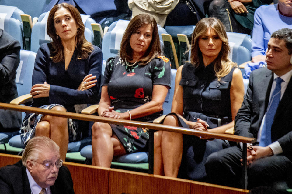 Later, Mary was seen sitting beside Melania Trump at the UN General Assembly, looking thoroughly unimpressed. Photo: AAP