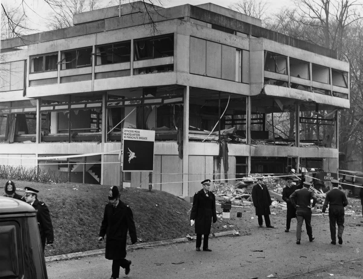 The wrecked headquarters of the Parachute Regiment at Aldershot, bombed by the IRA (Getty Images)