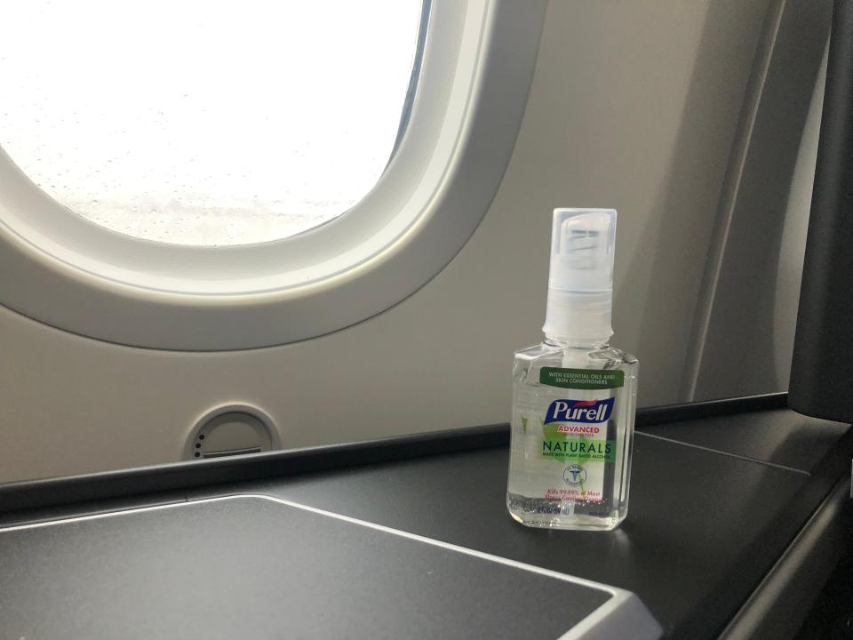 hand sanitizer in window