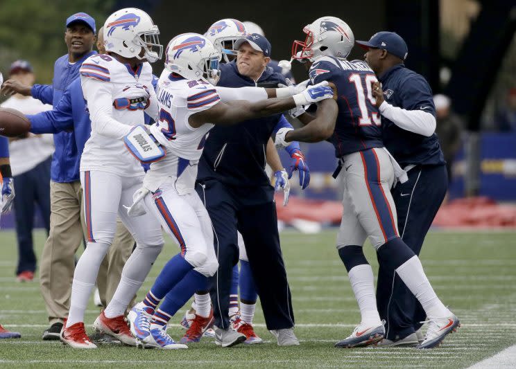 The Patriots and Bills had a pregame skirmish last time they played (AP)