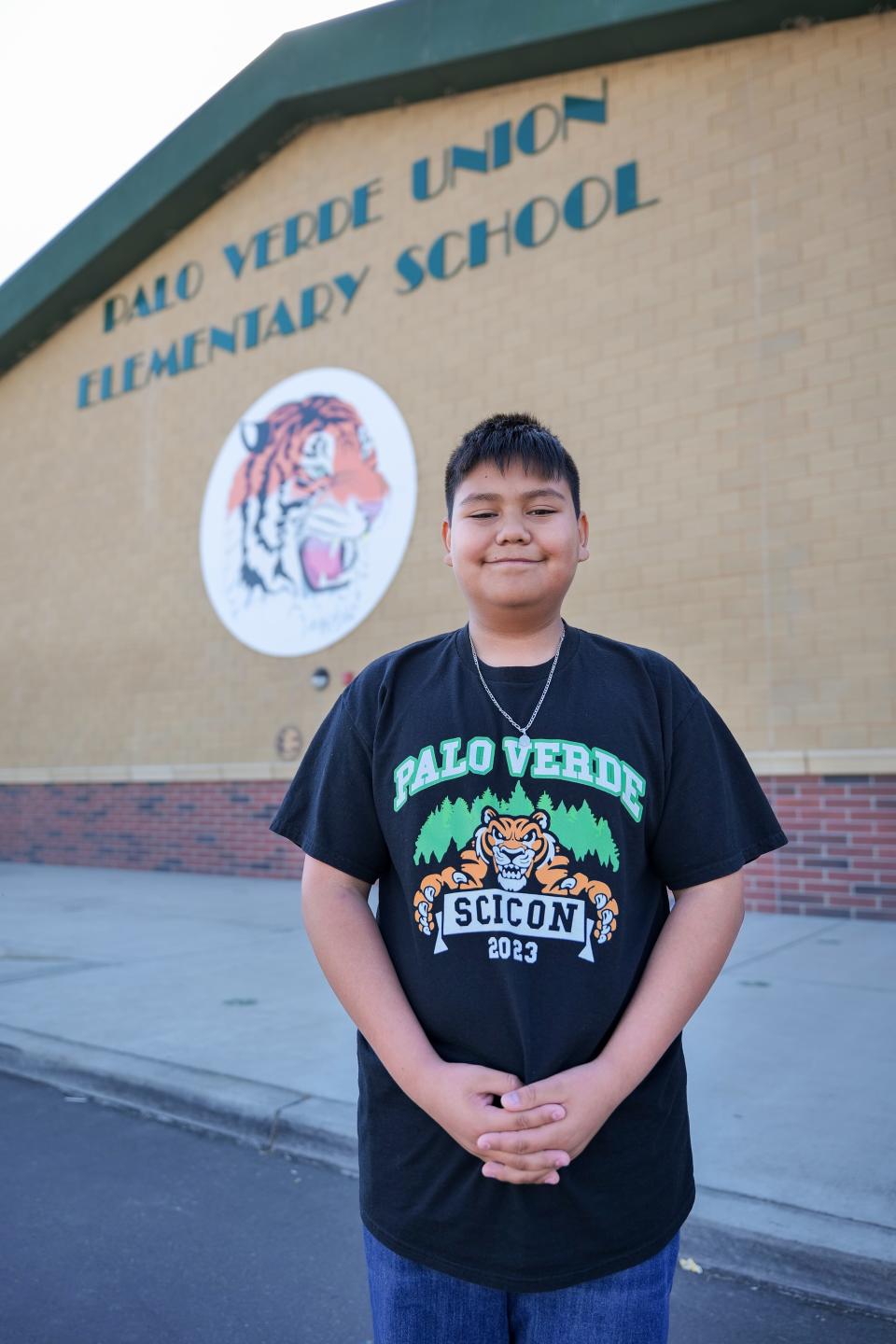 Alejandro Chavarin, a Palo Verde Union Elementary School student, models the Character Counts! Caring Pillar traits.