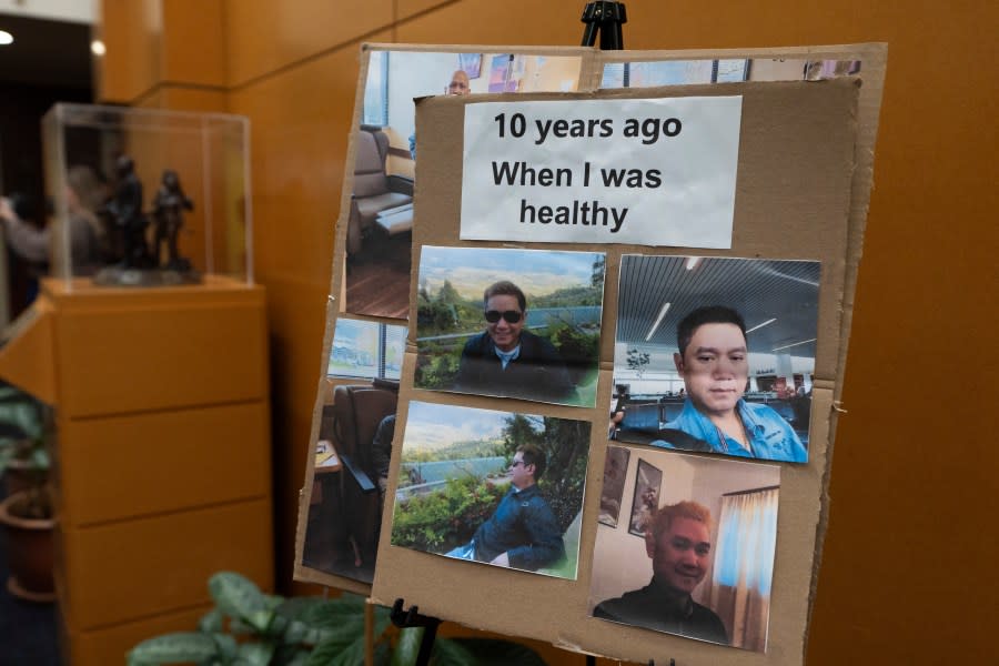 Images of Cheng “Charlie” Saephan are displayed during a news conference where it was revealed that he was one of the winners of the $1.3 billion Powerball jackpot at the Oregon Lottery headquarters on Monday, April 29, 2024, in Salem, Ore. (AP Photo/Jenny Kane)