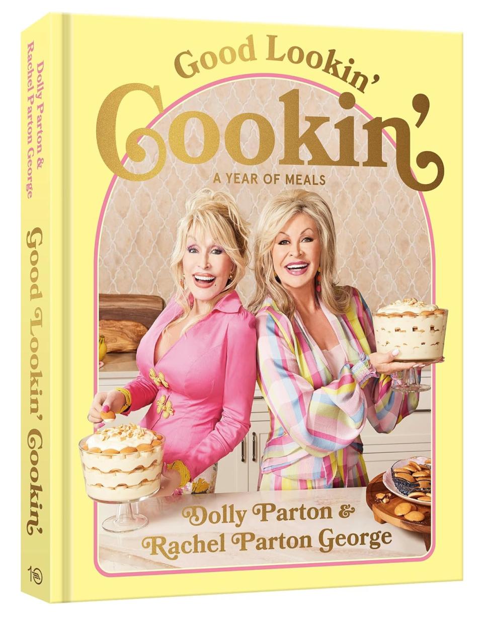 yellow cookbook with photo of dolly parton and rachel parton george