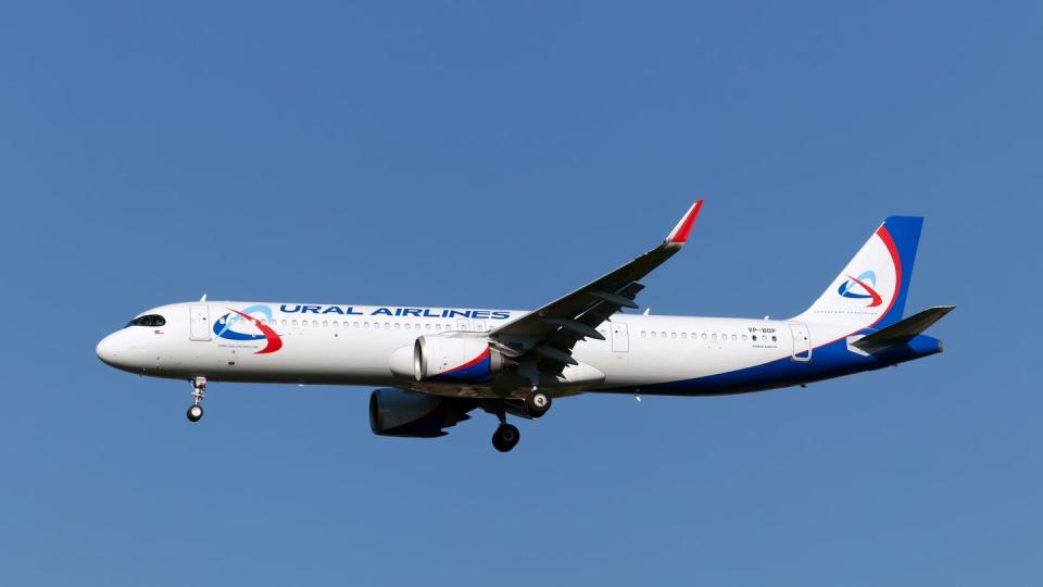 an ural airlines airbus 321 neo lands at milan malpensa