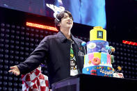 <p>Jin celebrates his 29th birthday while being serenaded by his BTS bandmates and fans at Jingle Ball 2021 in Los Angeles on Dec. 3.</p>