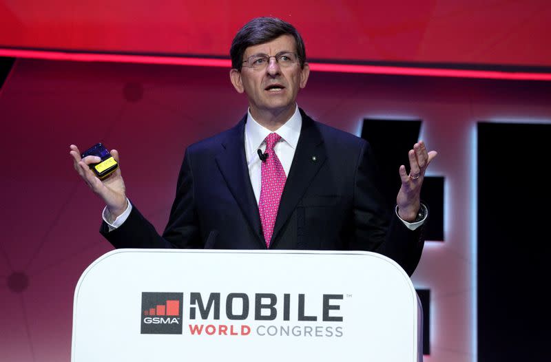 FILE PHOTO: Vodafone Chief Executive Vittorio Colao delivers a keynote at the Mobile World Congress in Barcelona