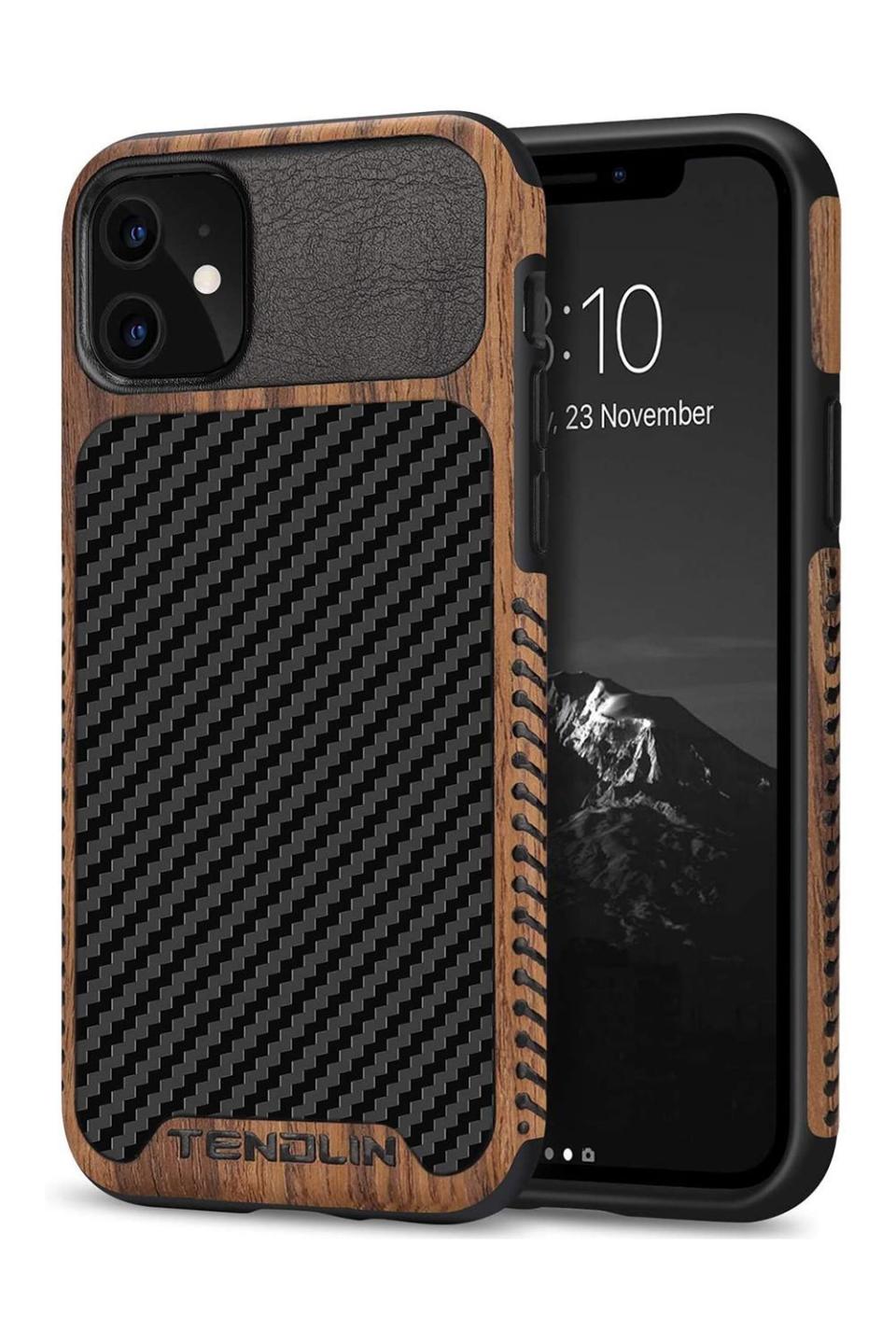 7) Wood Grain with Leather Hybrid Case