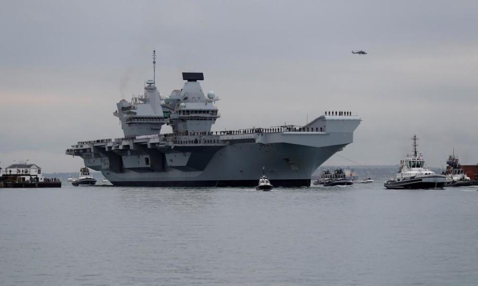 Royal Navy’s new aircraft carrier HMS Queen Elizabeth arrives in Portsmouth.