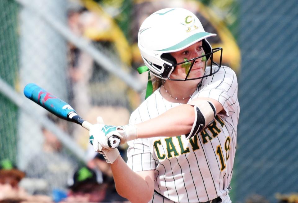 Calvary's DJ Lynch takes a swing. Lynch hit two home runs in Friday's LHSAA Division III semifinal.