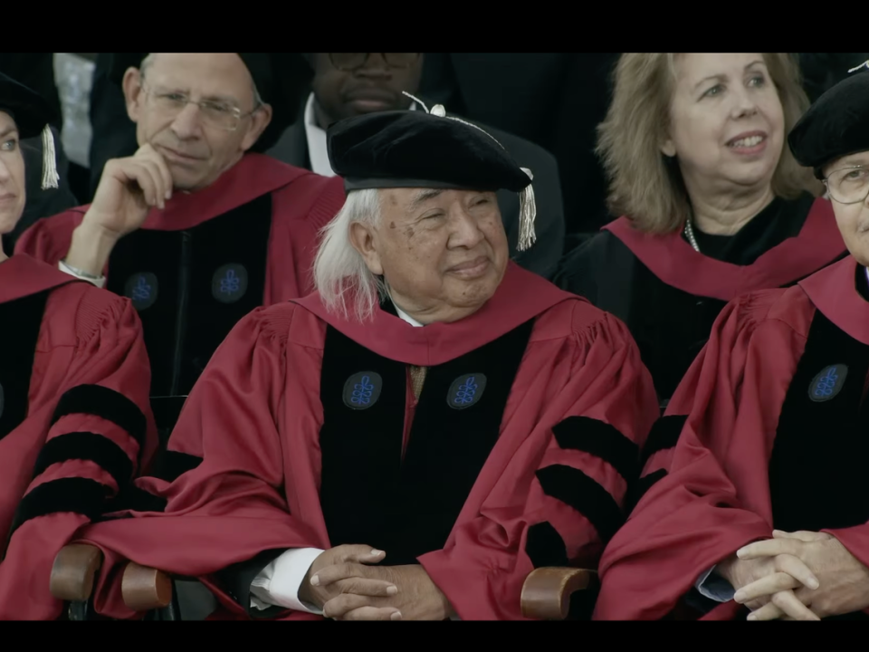 Harvard University awarded an honorary doctorate to Hugo Morales (center), co-founder and executive director of Radio Bilingüe, in recognition of his lifelong achievements on May 25, 2023. Morales is the first Indigenous Mexican to receive the honor that has previously been granted to 16 U.S. presidents, world leaders, civil rights leaders, scientists and artists. Courtesy of Radio Bilingüe