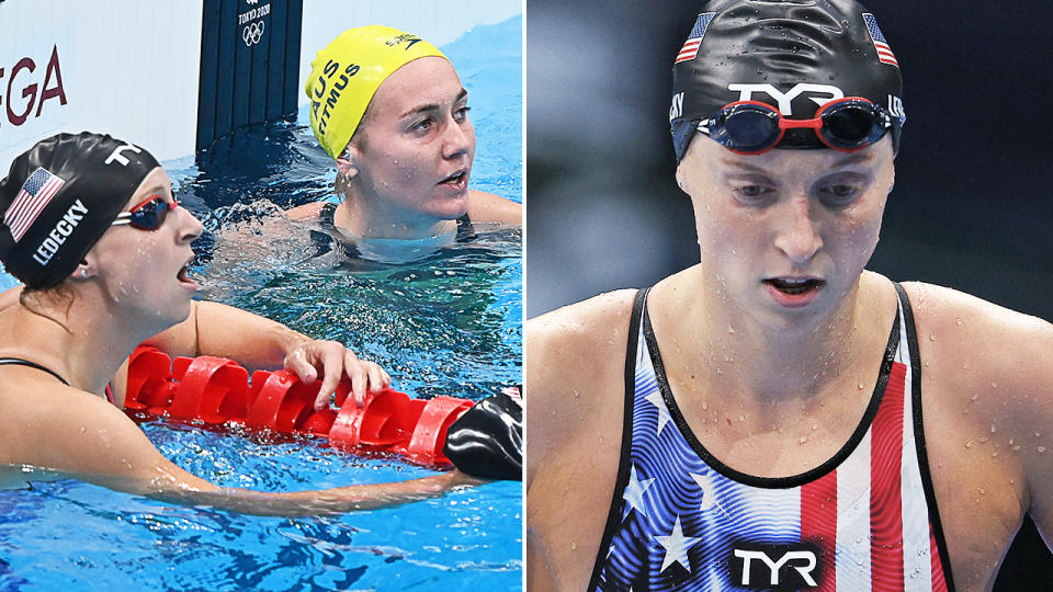 Katie Ledecky and Ariarne Titmus, pictured here after the 200m freestyle final.