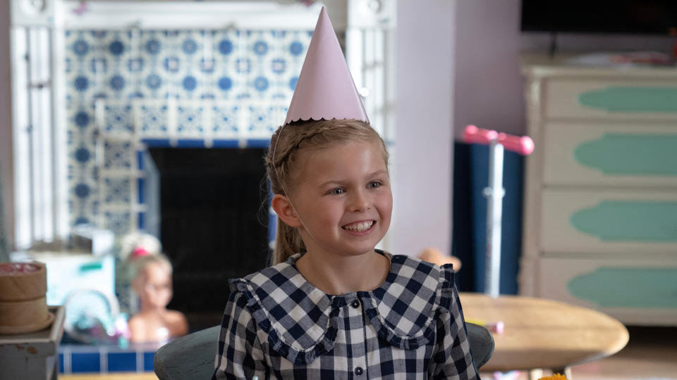 Elodie Blomfield as Phoebe, wearing a party hat, in Ted Lasso season 3 episode 10 